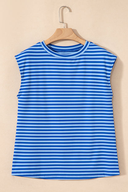 Gestreepte T-shirt met ribboord korte mouwen en ronde hals