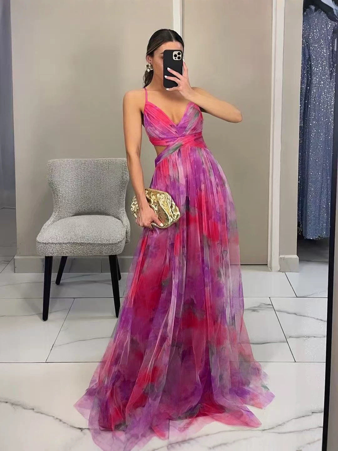 Floral Print Strappy Maxi Dress