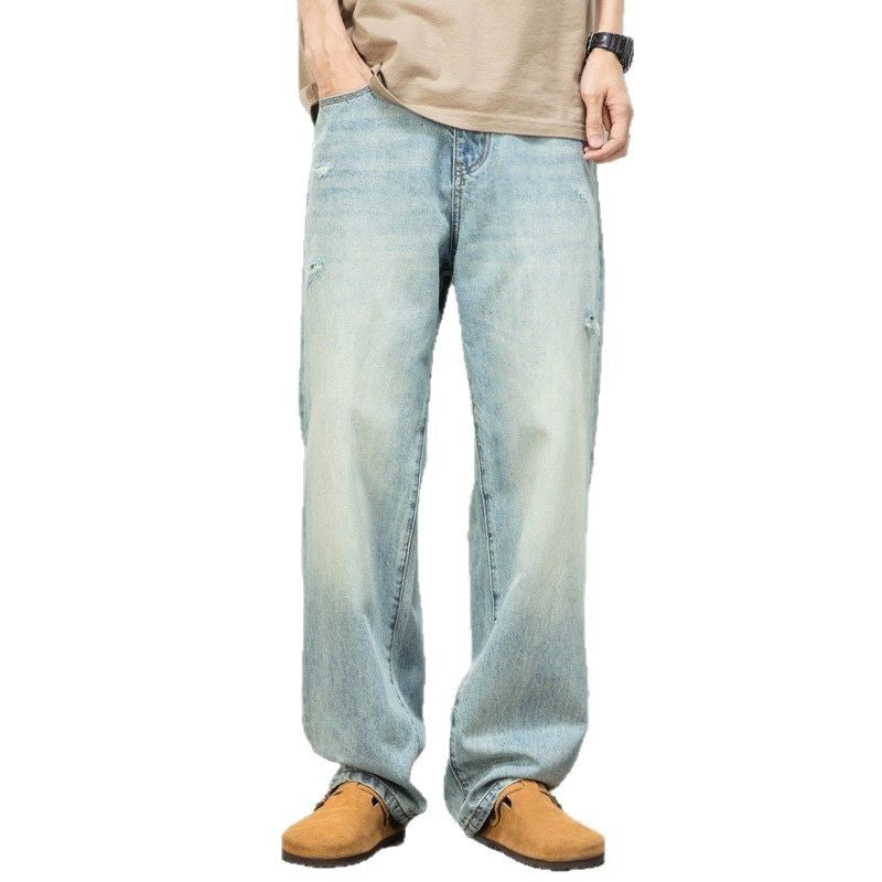 Mens Ripped Straight Leg Denim Pants