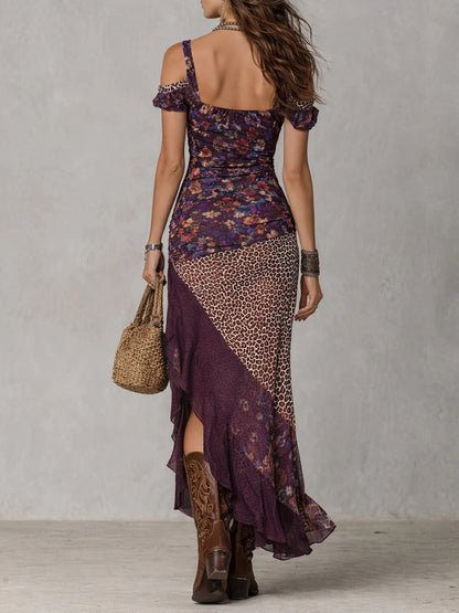 Mouwloze maxi-jurk met patchwork en hoge split