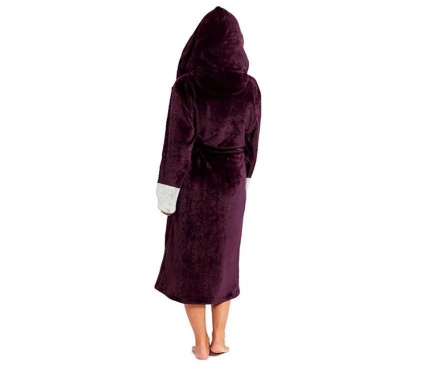 Long Hooded Bathrobe Nightgown with Belt