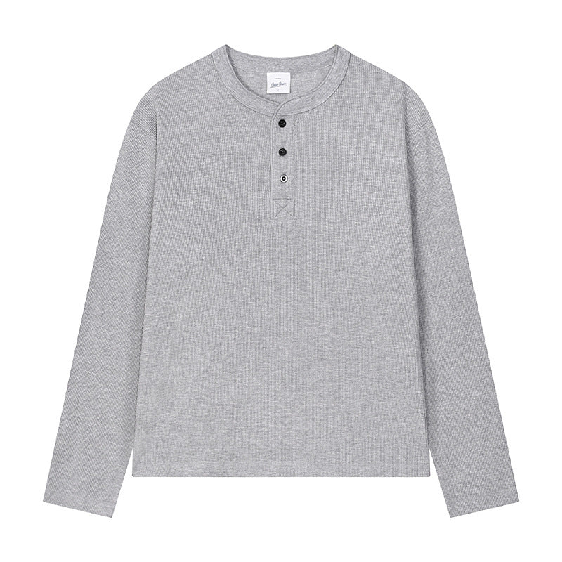 Men's Lightweight Waffle Knit Long Sleeve Henry Collar T-Shirt