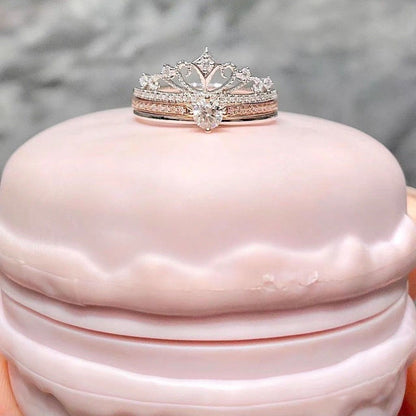 Moissanite Ring Kroon Witte Roos Tweekleurig Goud