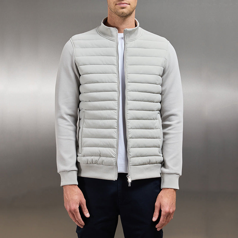 Men Lightweight Down Cotton Jacket Stand Collar Knitted Patchwork