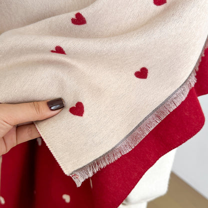 Double Sided Heart Pattern Womens Scarf