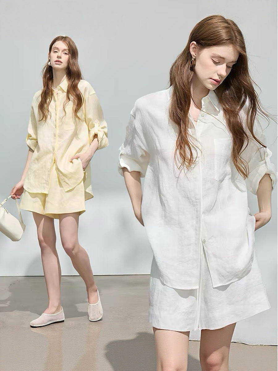 Women's Linen Shirt and Shorts Set