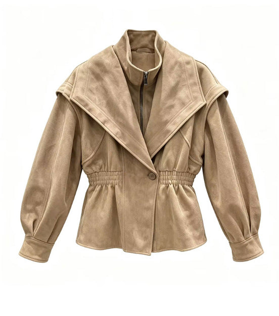 Womens Suede Lapel Jacket