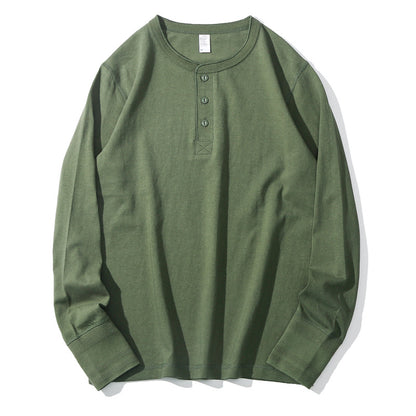 Men's Heavyweight Pure Cotton Henry Collar Long-Sleeve Slim Fit T-Shirt