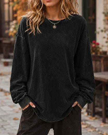 Unisex Vintage Oversized Long Sleeve Cotton Blend Pullover Top