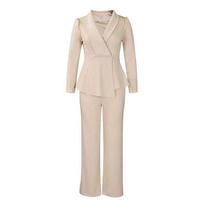 Elegant Women's Office Suit Set with Wide Leg Pants