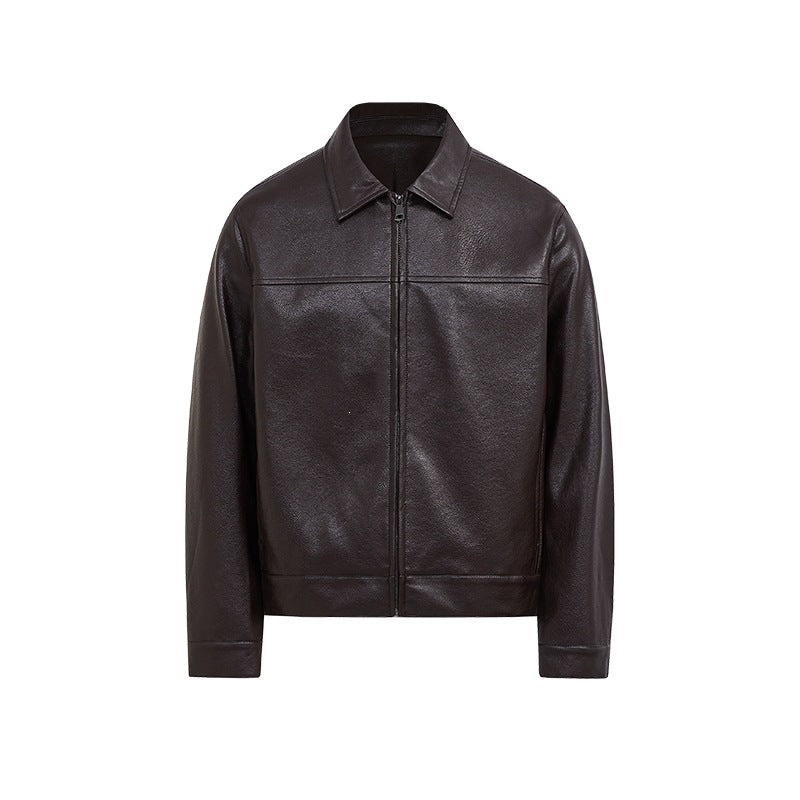 Mens PU Leather Casual Coat Turn-down Collar Outerwear