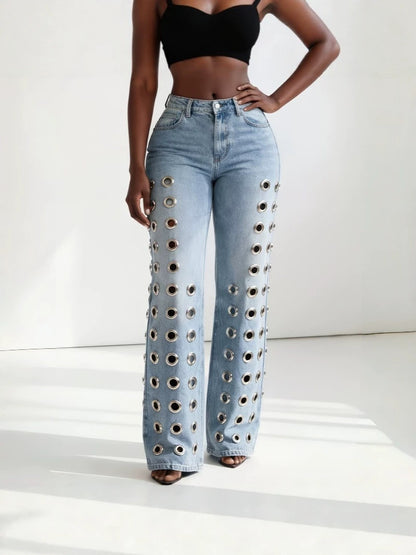 Womens High Waist Straight Leg Jeans