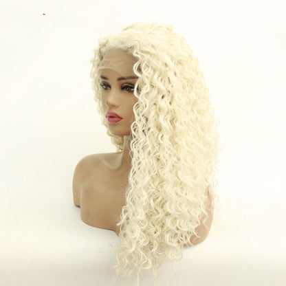Blond gekrulde synthetische lace wig