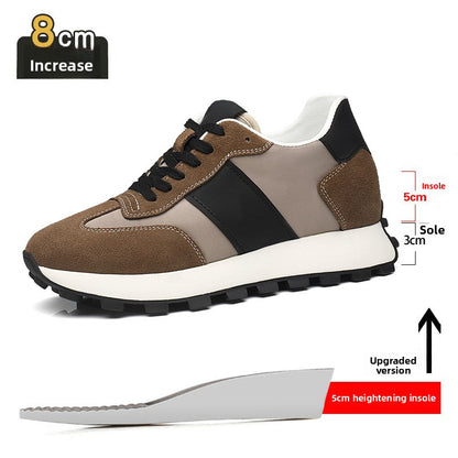 Mens Breathable Height Increasing Sneakers Genuine Cowhide Leisure Shoes