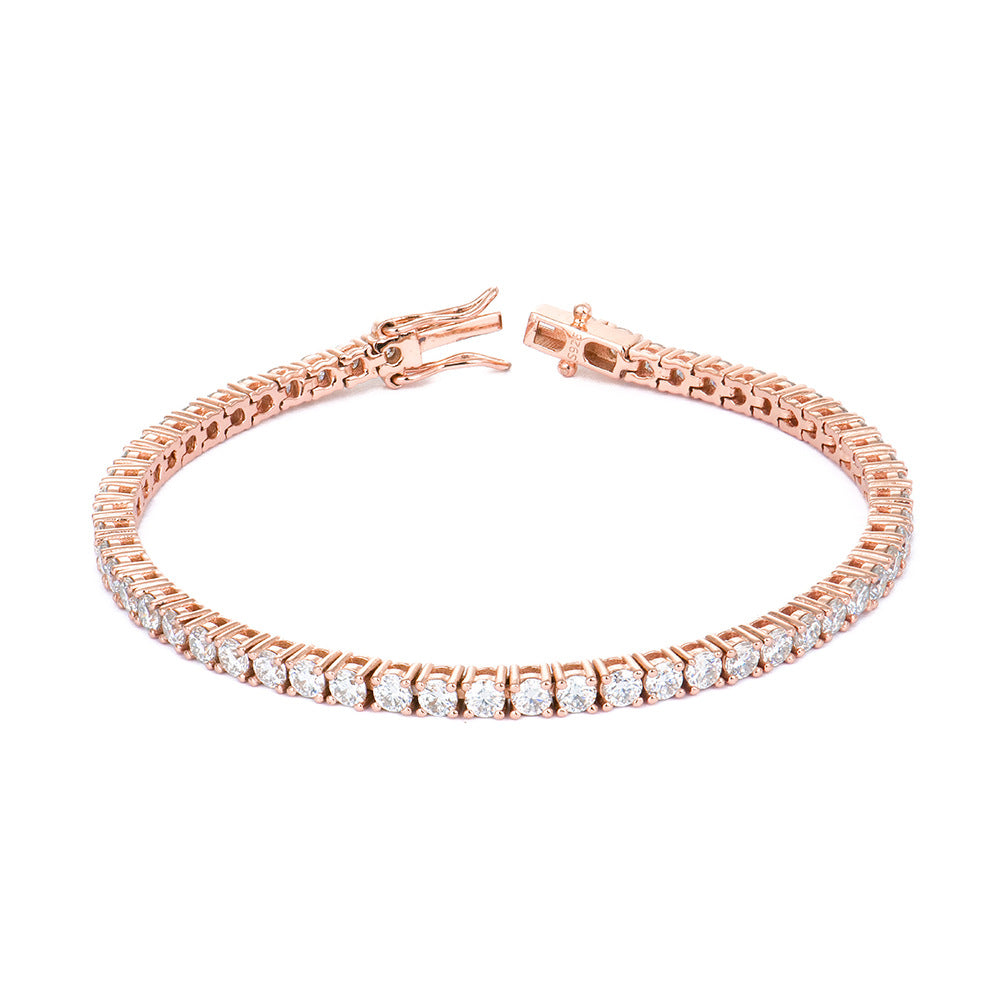 S925 Silver Rose Gold Plated Moissanite Classic Four-Claw Tennis Chain Bracelet
