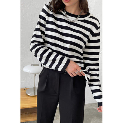 Striped Knitted Sweater Women Pullover Casual Long Sleeve