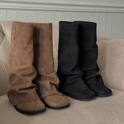 Womens Cowhide Knight Boots with Rivet Details