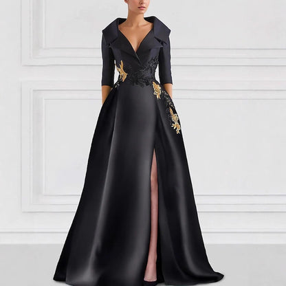 Elegant V-Neck Slit Evening Gown
