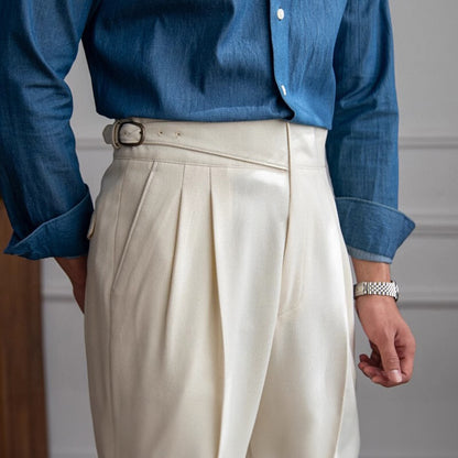Men Italian Style High Waist Straight Casual Pants