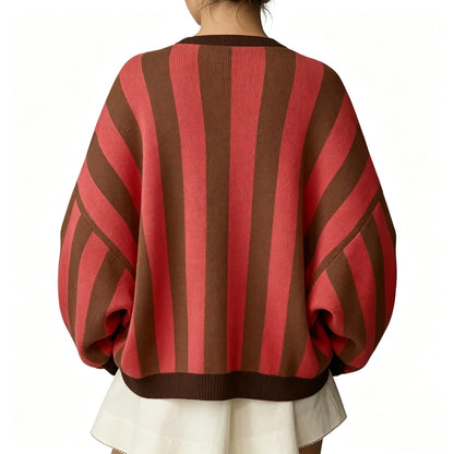 Women's Oversized Color-Block Striped Loose Knit Cardigan