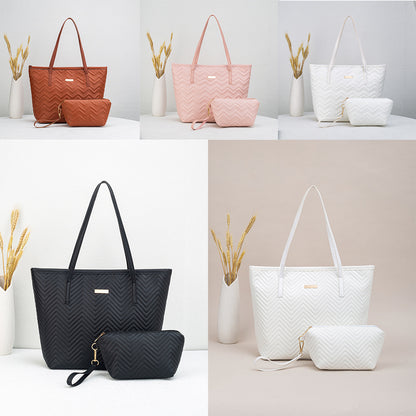 PU Embroidery Shoulder Tote Bag Set