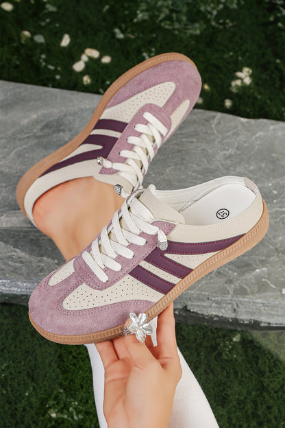 Retro mule sneakers met oogjes van PU-leer en patchwork