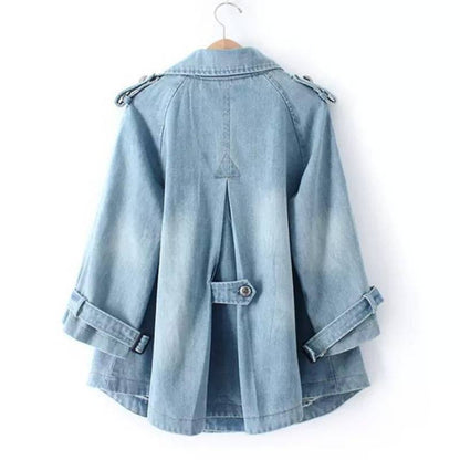 Womens Cape Denim Short Coat Loose Fit Lightweight Jacket