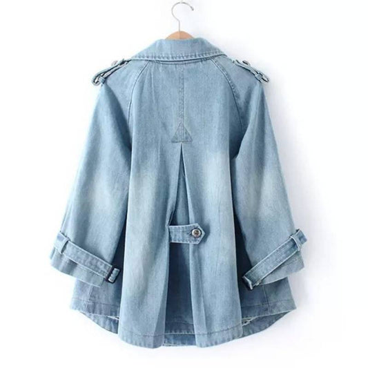 Womens Cape Denim Short Coat Loose Fit Lightweight Jacket