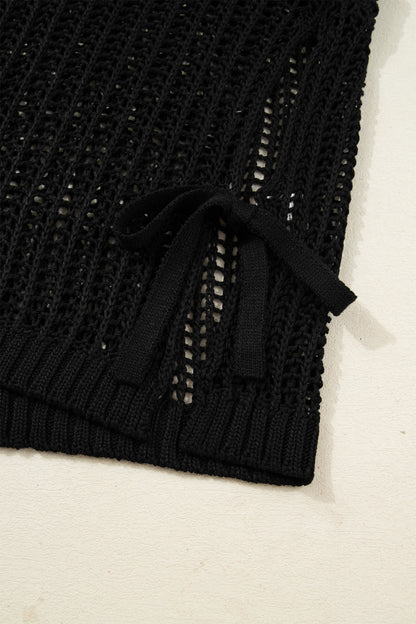 Plus size open gebreide trui met strik en korte mouwen