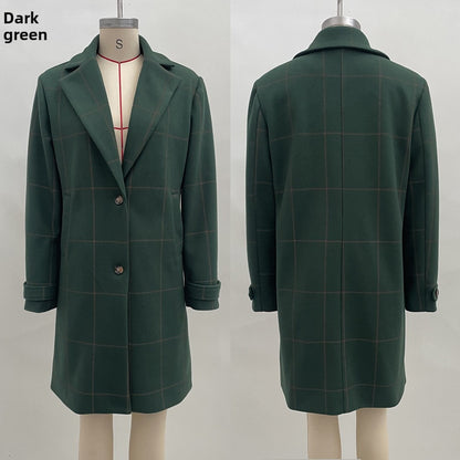 Retro Plaid Mid-Length Lapel Coat for Women