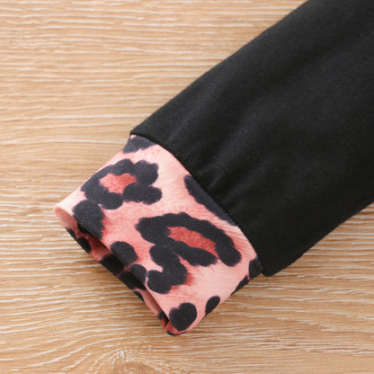 Meisjes Stiksels Lange mouwen T-shirt Luipaardprint Uitlopende Broek Set