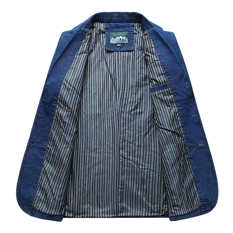 Men's Slim Fit Solid Color Denim Jacket Casual Zipper Hooded Coat
