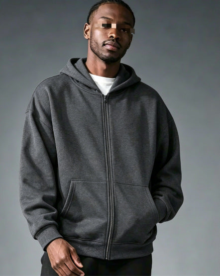 Men Women Solid Color Zipper Hooded Sweatshirt
