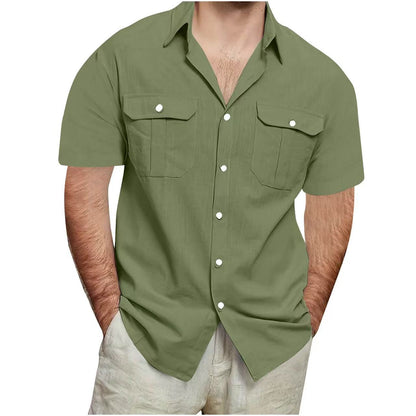 Mens Short Sleeve Linen Cotton Shirt