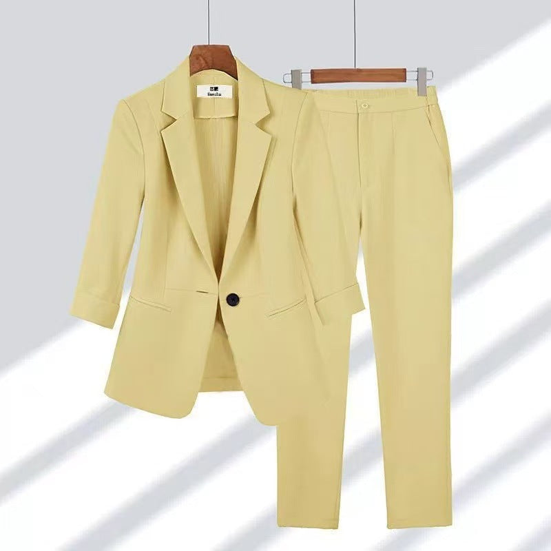 Simple Solid Color Large Size Suit Elegant Slim Fit Two-Piece