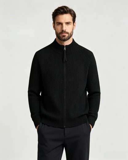 Mens Stand Collar Zip Up Knit Cardigan