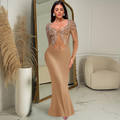 Women's Clothing Hot-Selling New Fashion Solid Color Hot Diamond Waist Sexy Hip-Hugging Dress
