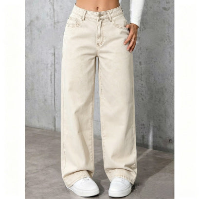 Women's High Waisted Retro Straight Leg Denim Pants