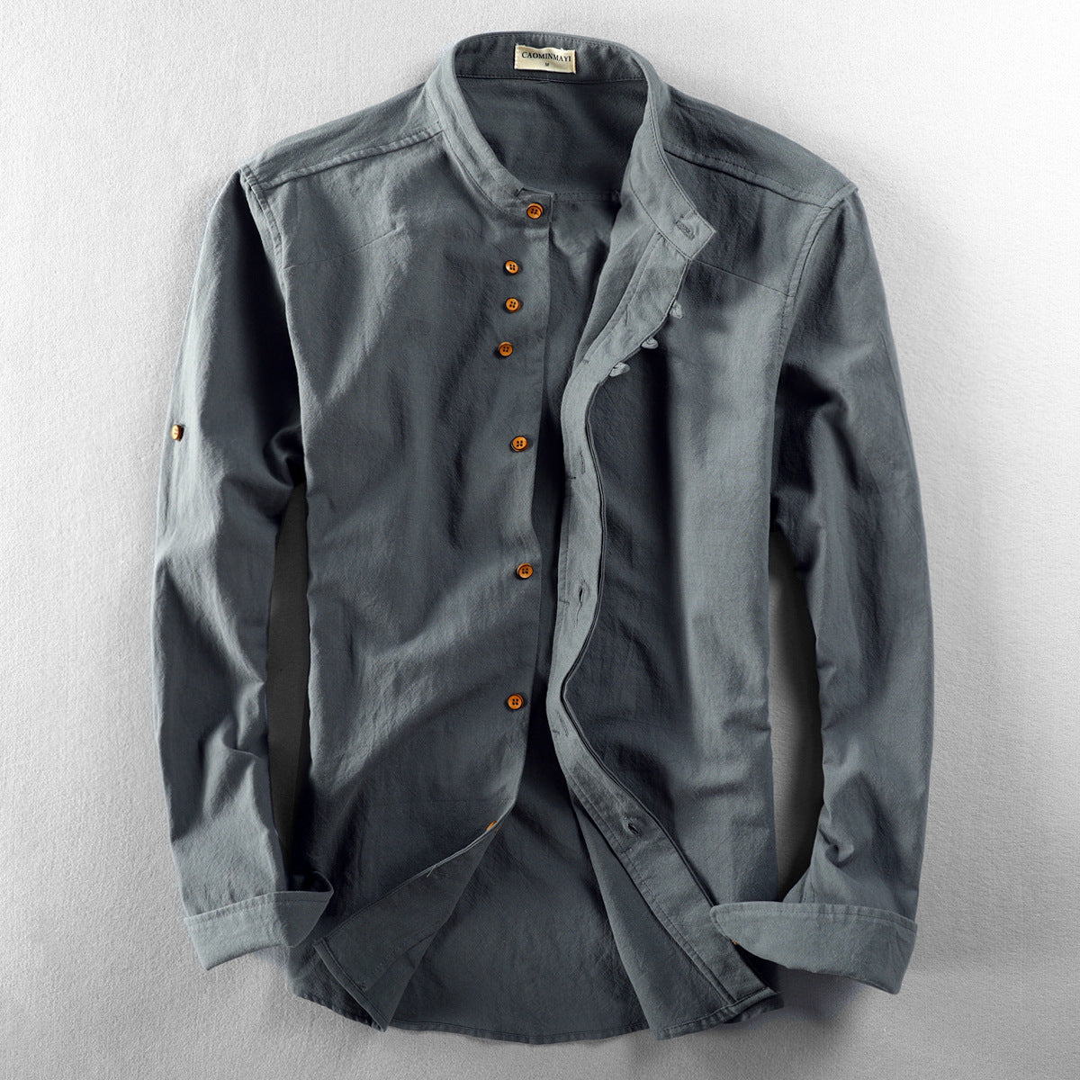 Men's Linen Cotton Stand Collar Casual Shirt