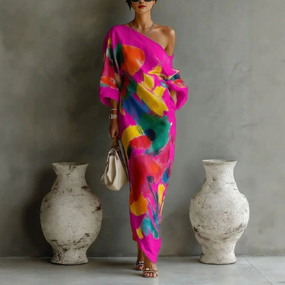 French Style Printed Dress and Pants Set
