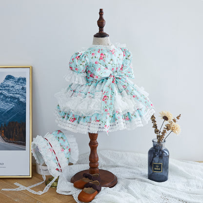 Meisjes prinsessenjurk met bloemen en kant