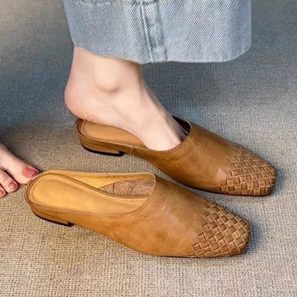 Sheepskin Version ~ French Retro Braided Toe-Cap Half Slippers for Women, Fashionable Lazy Slip-On Casual Sandals for Outer Wear