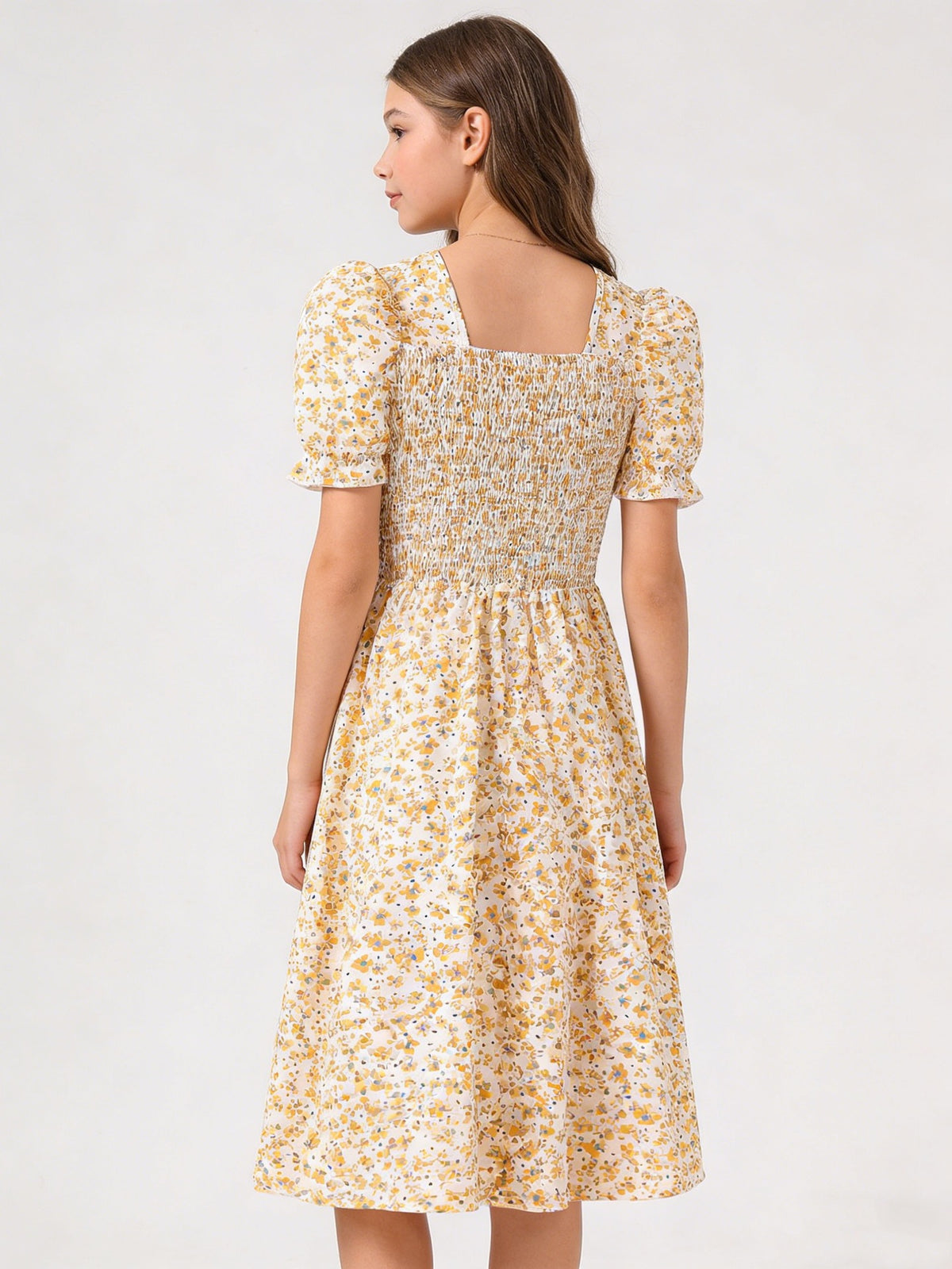 Floral Print Waist-Cinching Mid-Length Dress
