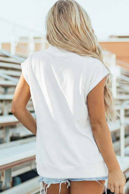 Effen top met hoge hals en korte mouwen osvallend model