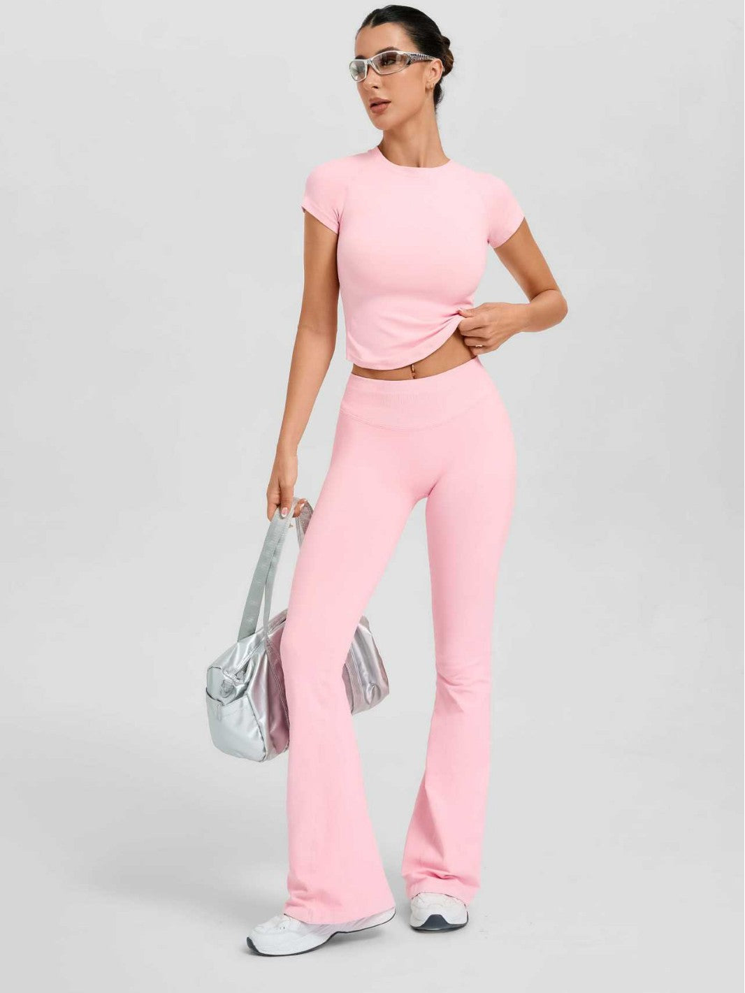Women's Short Sleeve Flared Leg 2-Piece Yoga Set