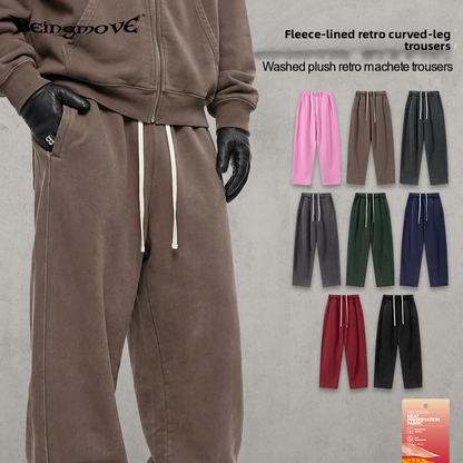 Retro Washed 400g Fleece Lined Curved Cut Straight Leg Sweatpants for Men
