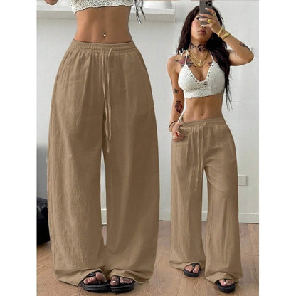 Womens Wide Leg Cotton Linen Pants