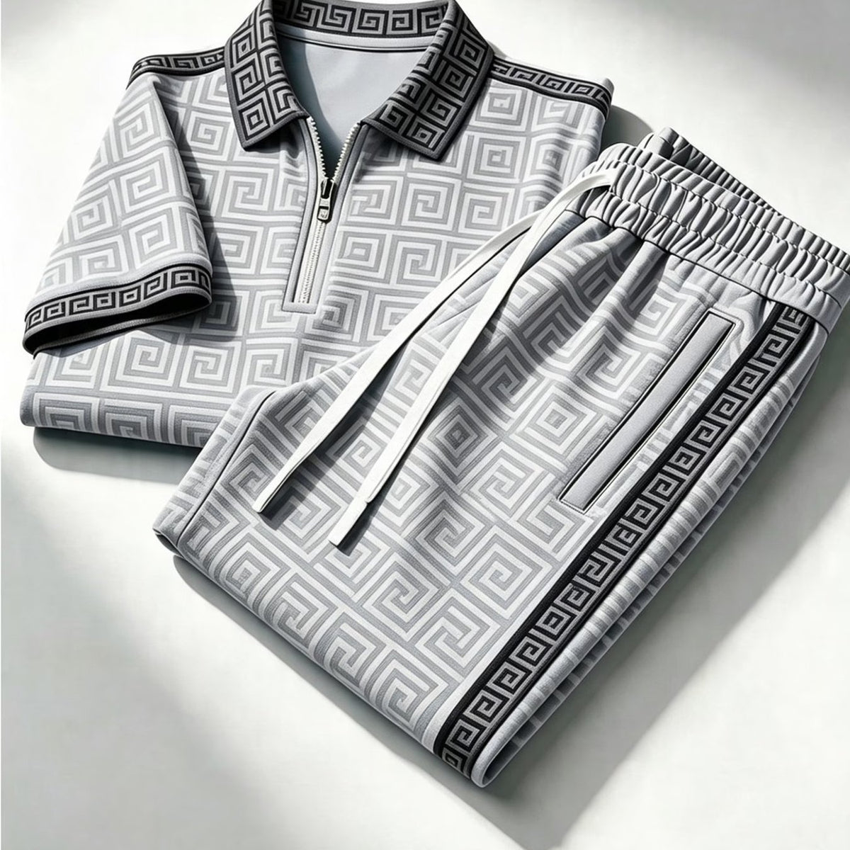 Men's Zip-Up Polo Shirt and Pants Set