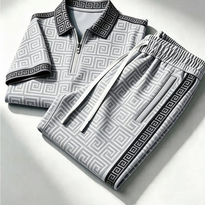Men's Zip-Up Polo Shirt and Pants Set