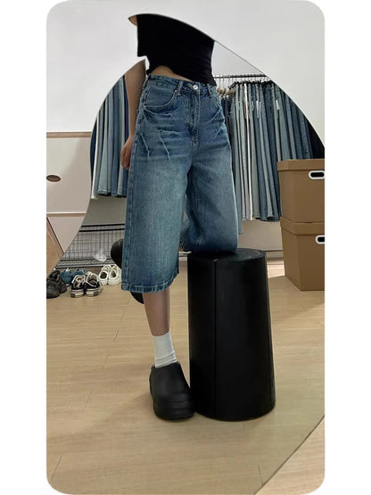Rhinestone Bamboo Denim Wide-Leg Cropped Pants